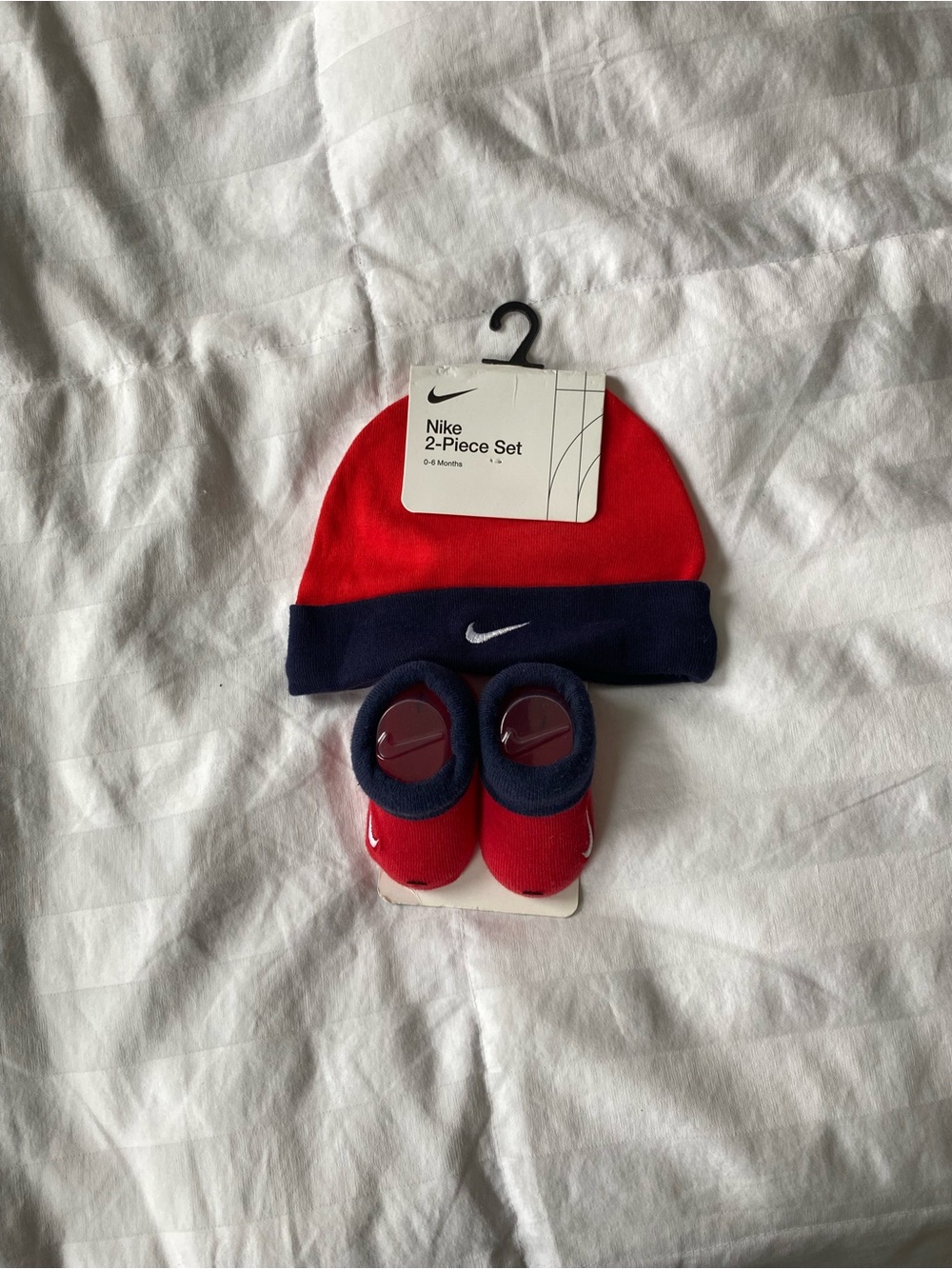 Nike Red and Navy 2-Piece Baby Set - Beanie & Booties